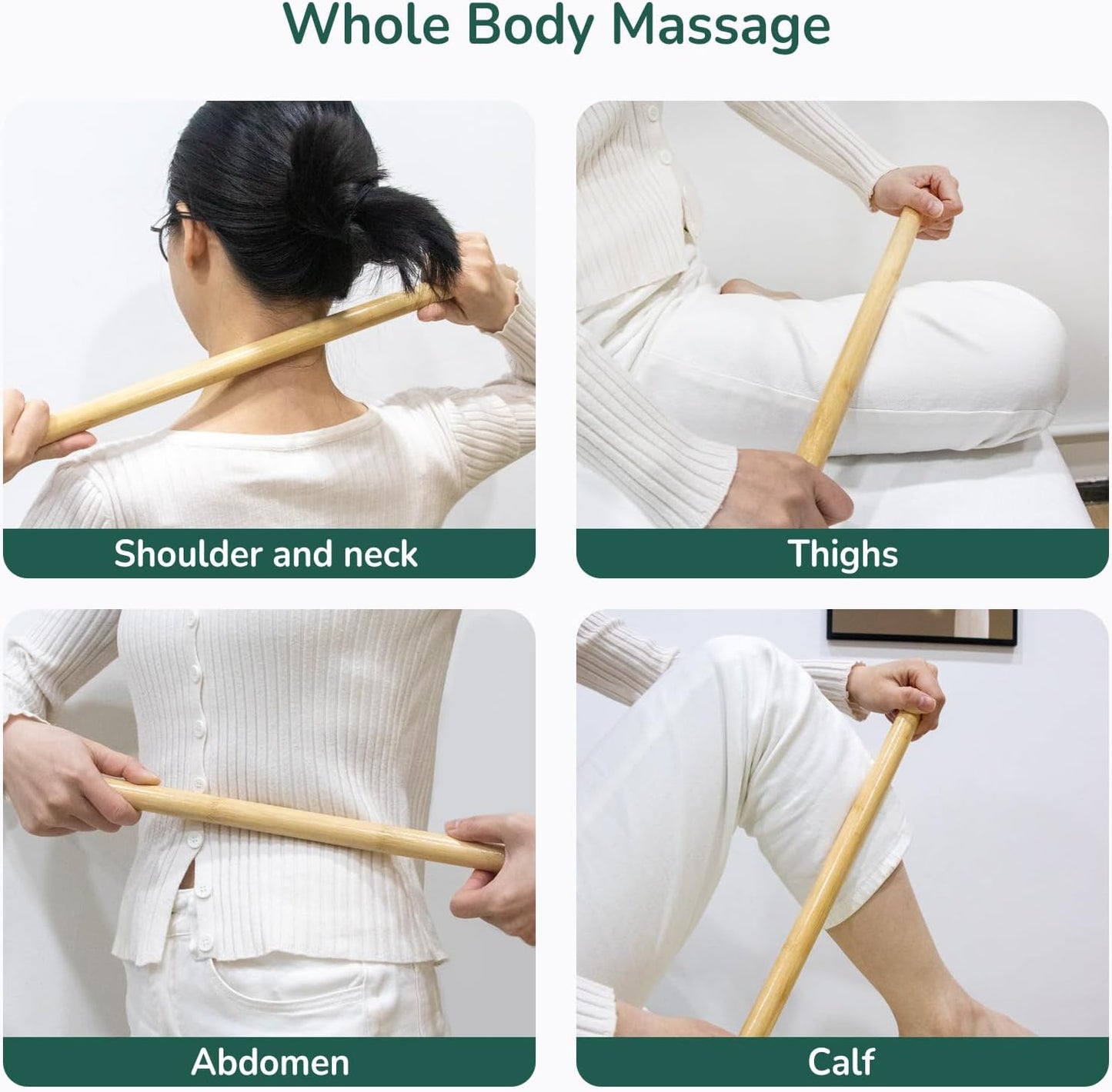 2 PCS Solid Bamboo Massage Stick Set for Body Shaping, Roller Stick, Guasha Sticks, Warm Therapy Tools for Muscle Relaxation