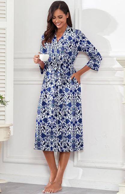 PrinStory Robes for Women 3/4 Sleeve Long Bath Robe XS-4XL
