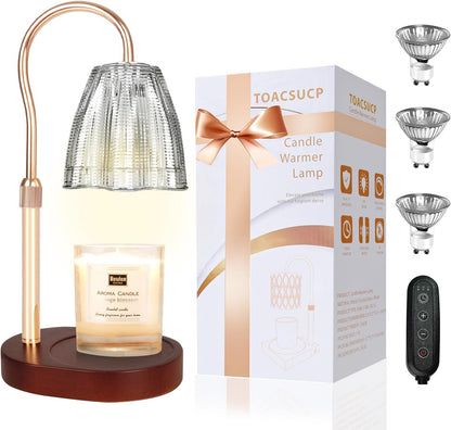 Candle Warmer Lamp with 3 Bulbs, Adjustable Height Dimmable Candle Warmer with Timer, Candle Lamp with Charming Gift Box Ribbon,Birthday Gifts for Women Mom, House Warming Gifts New Home Decor
