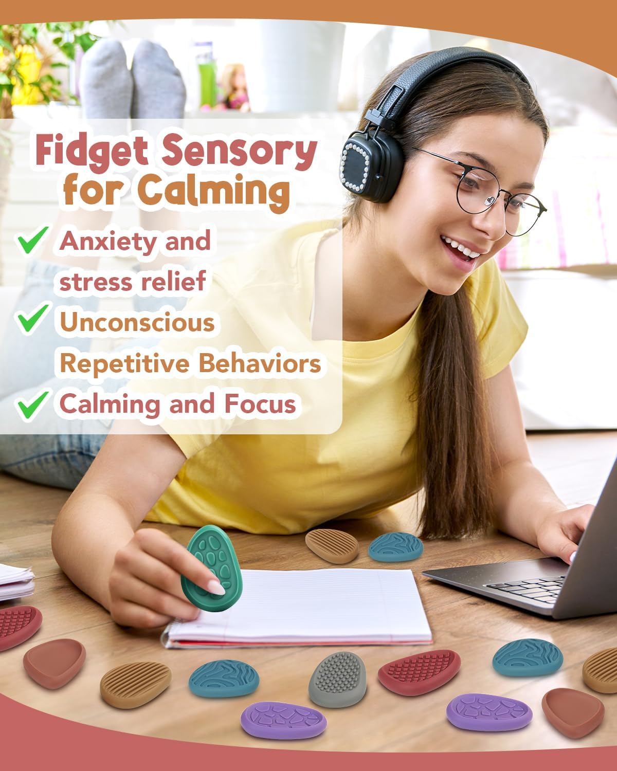 Fidget Toys Adults Sensory Stone: 8 Pack Texture Worry Stone for Kids Calming - Sensory Autism Toys for Stress Relief - Quiet Small Fidgets for Classroom Prizes