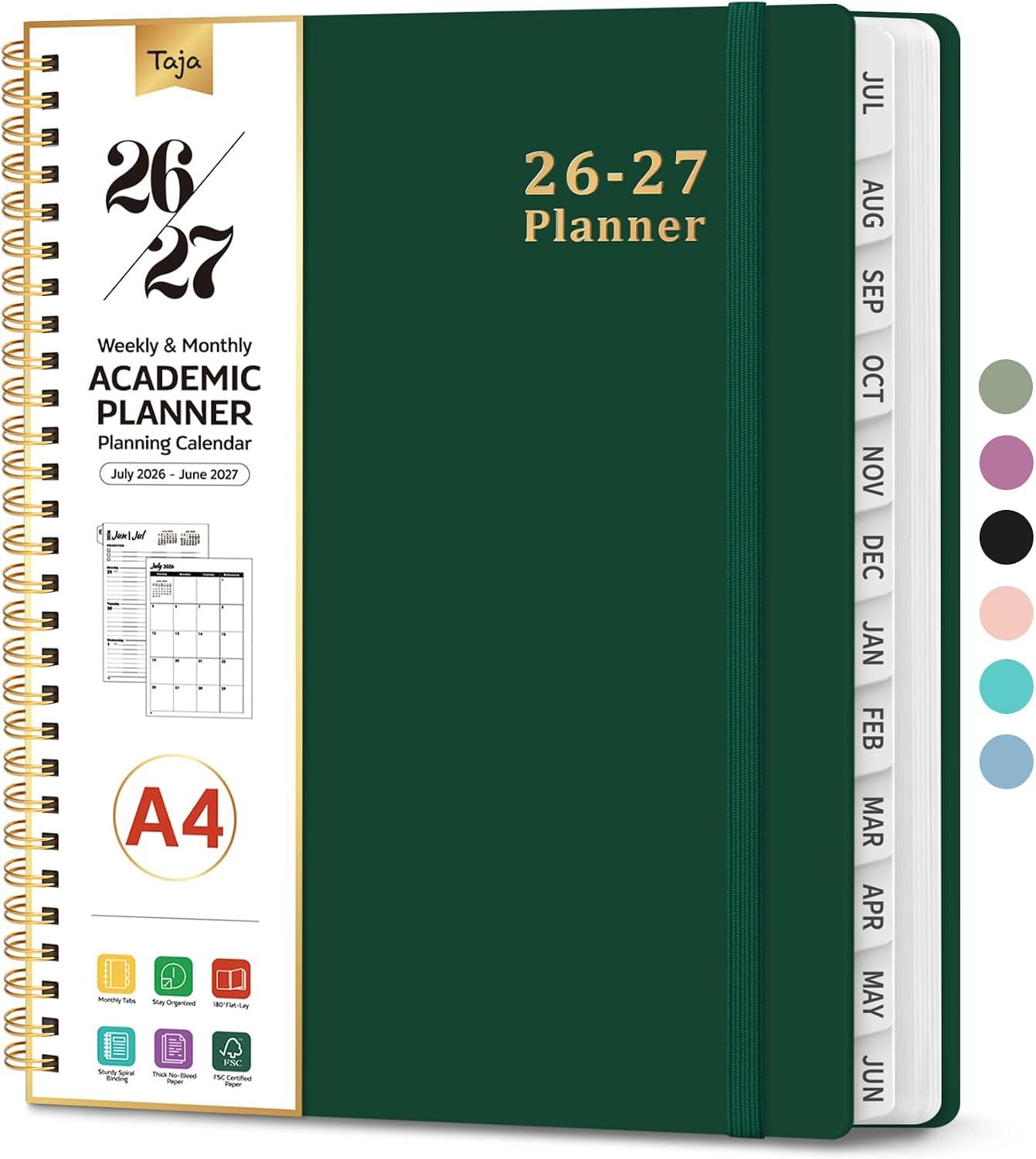 Planner 2026-2027, 8.5" x 11" Weekly and Monthly Academic Year Planner Calendar, July 2026 - June 2027, Hardcover Large School Planning Agenda With Tabs, Perfect for School & Office Supplies, A4, Green