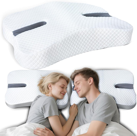 Anti-Snoring Pillow for Side Sleepers, Memory Foam Pillow for Snoring Relief, Multifunctional Ergonomic Design for Side Sleeper - White