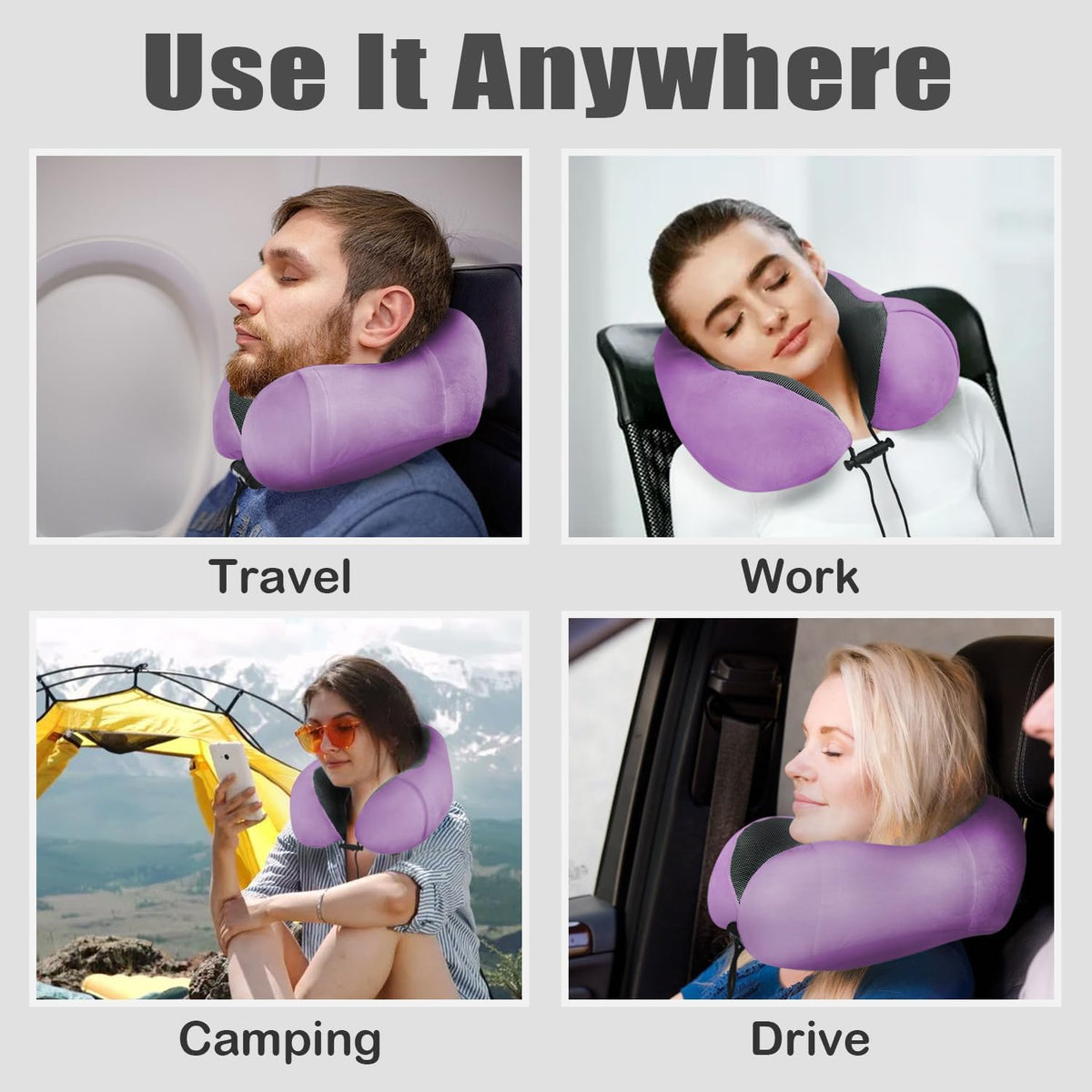 Travel Pillow, Memory Foam Neck Pillow for Traveling, U Shape Neck Pillow Airplane Portable Flight Pillow Travel Kit with 5D Contoured Eye Masks and Earplug for Plane Train Car Home Office