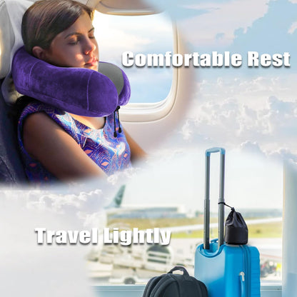 Travel Pillow, Memory Foam Neck Pillow for Traveling, U Shape Neck Pillow Airplane Portable Flight Pillow Travel Kit with 5D Contoured Eye Masks and Earplug for Plane Train Car Home Office
