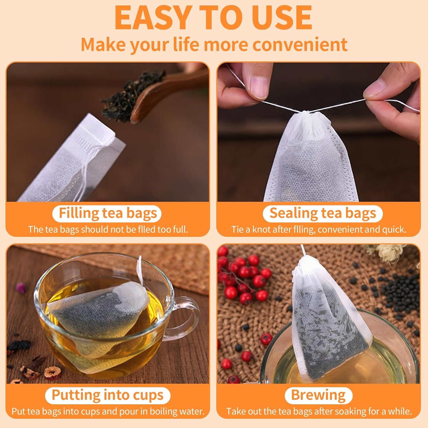 TamBee 100 Pack Disposable Tea Filter Bags Tea infusers 4" x 6" Empty Muslin Drawstring Seal Filter Tea Bags Drawstring Herb Loose Tea bag for Brew Tea Cold Brew Coffee（4" x 6" /10 x 15cm）
