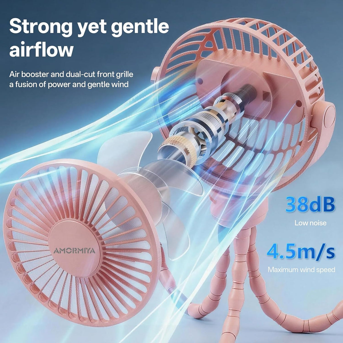 Portable Mini Stroller Fan for Car Desk Treadmill Golf Cart Blue