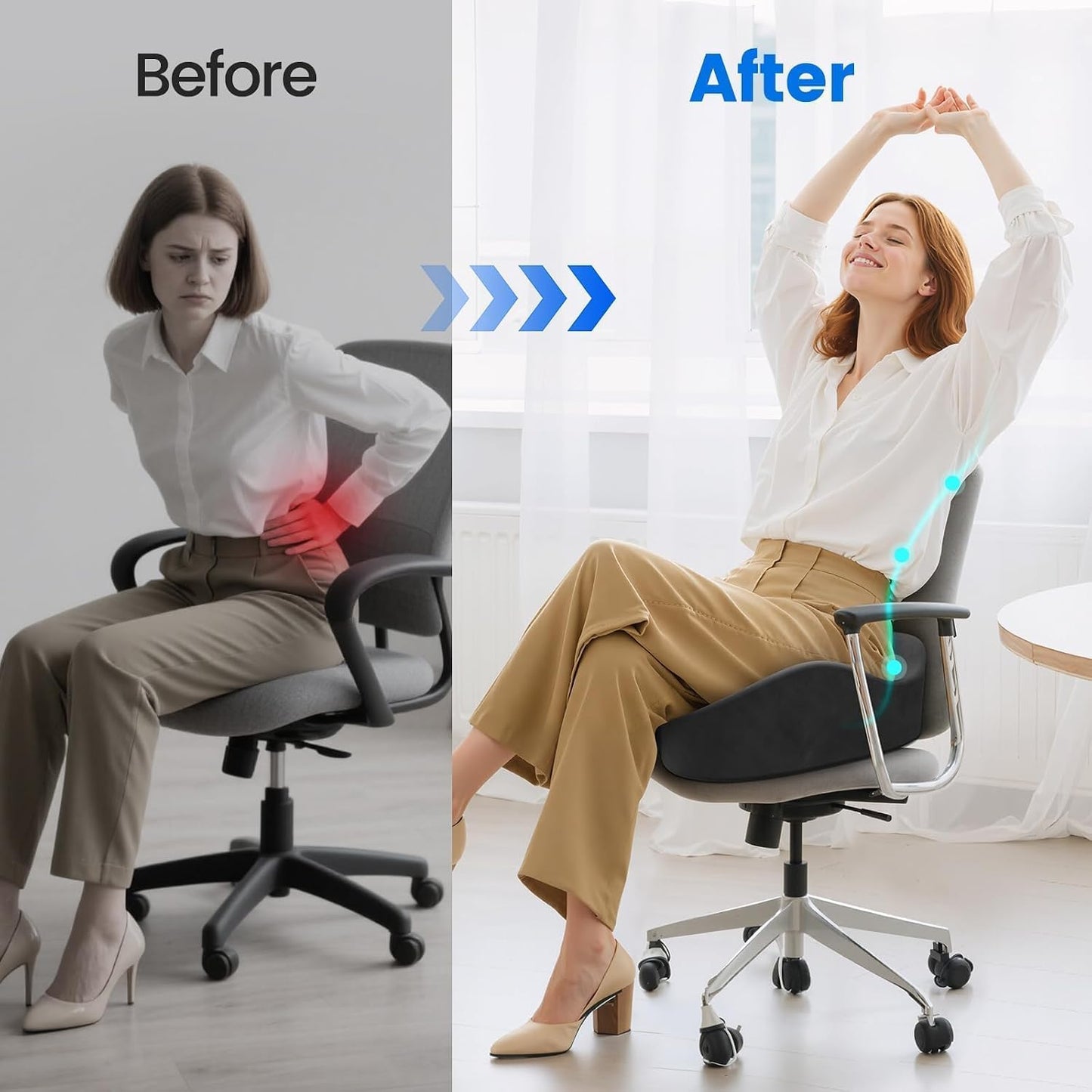 Seat Cushion, Memory Foam Chair Cushions for Tailbone/Sciatica Easing, Chair Pillow with Handles for Car, Office Chair Cushion with Non-Slip Design, Ideal for Post-Surgery Recovery(Black)