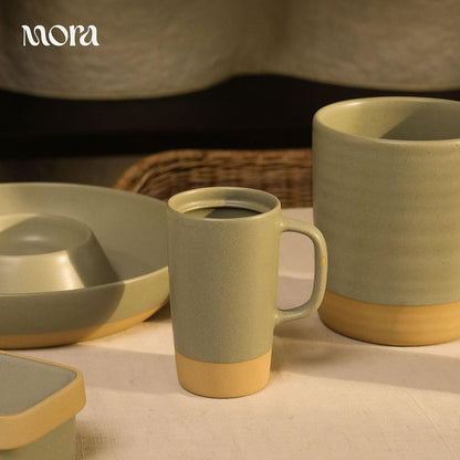 Mora Ceramics Large Tea Mug with Loose Leaf Infuser and Ceramic Lid, 18 oz, Portable, Microwave and Dishwasher Safe, Tall Coffee Cup - Rustic Matte Ceramic Glaze, Modern Herbal Tea Strainer, Olive