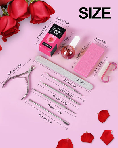 MORGLES Nail File and Buffer Blocks with Nail Care Kit, 13 Pcs Manicure Kit for Women with Milk and Honey Cuticle Oil and Cuticle Trimmer Set