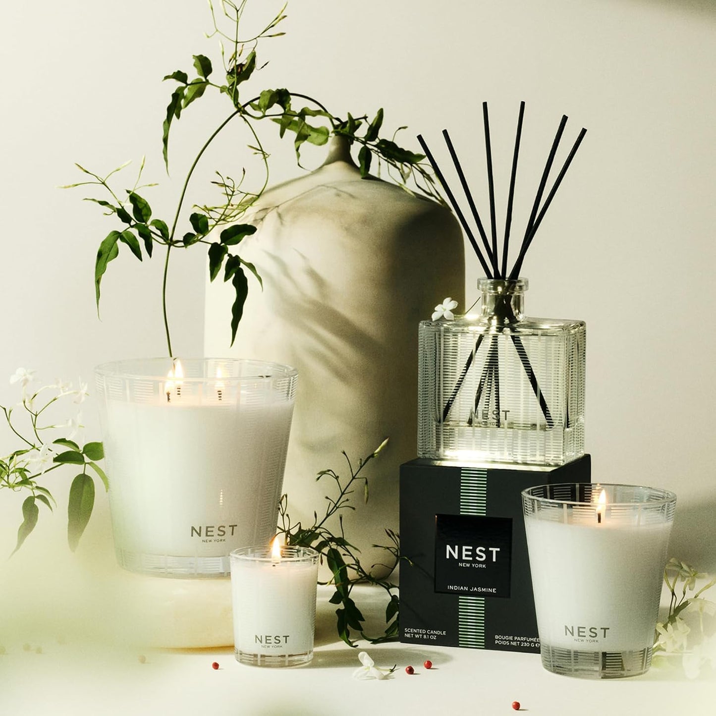 NEST New York Reed Diffuser, Bamboo - 5.9 fl oz - Fragrance for Up to 90 Days - Reusable, Refillable Glass Holder - Includes 8 All-Natural Reed Sticks - Flame Free