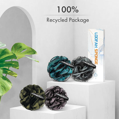 AmazerBath Charcoal Loofah Sponge, Shower Loofah 60g/PCS - Body Scrubber Loofa Set of 4 - Charcoal Blue, Green, Purple & Red, Bath Sponge for Men and Women