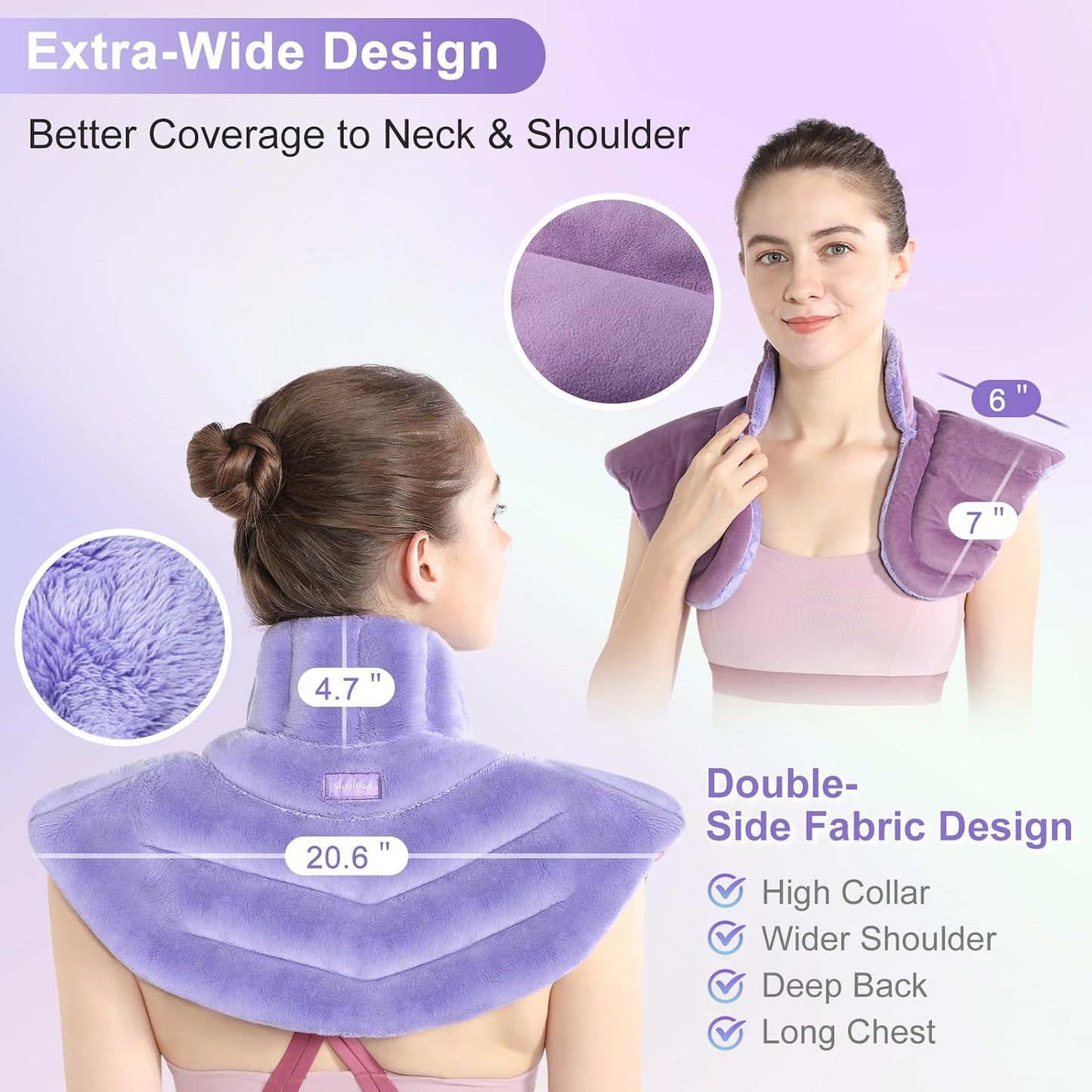 SuzziPad Microwave Heating Pad for Neck and Shoulders, Microwavable Heated Neck Wrap Warmer with Moist Heat, Herbal Lavender Aromatherapy, Hot & Cold Compress, Ideal for Mother's Day
