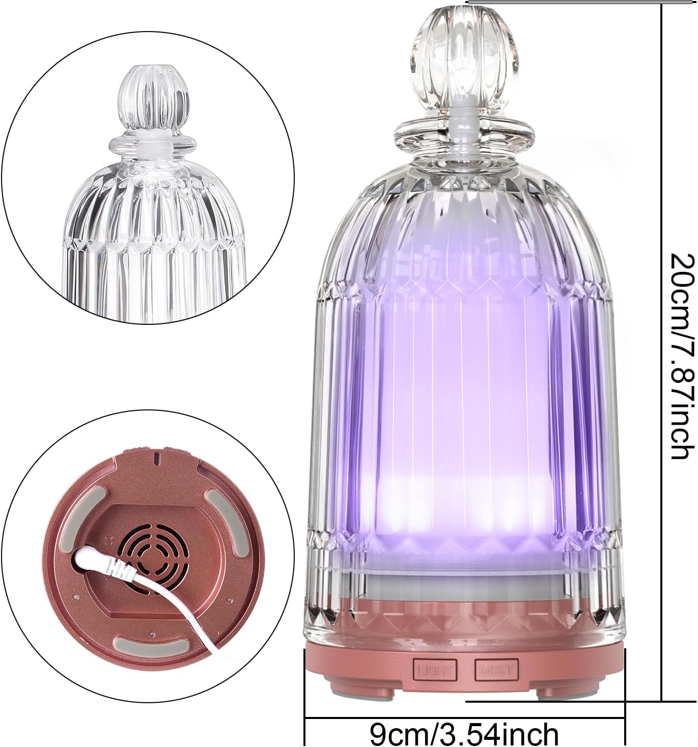 Glass Essential Oil Diffuser, Ultrasonic Aroma Diffuser Glass Cover & Plastic Reservoir with 7 LED Color Changing Light, Auto Shut-Off for Home Office Spa, 120ml(Black Base)
