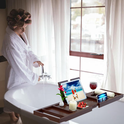 Premium Bamboo Bathtub Tray Caddy - Bath Tub Tray Table for Bathtub - Bath Caddy Tray for Bathtub, Expandable Size, Fits Most Bath Tubs