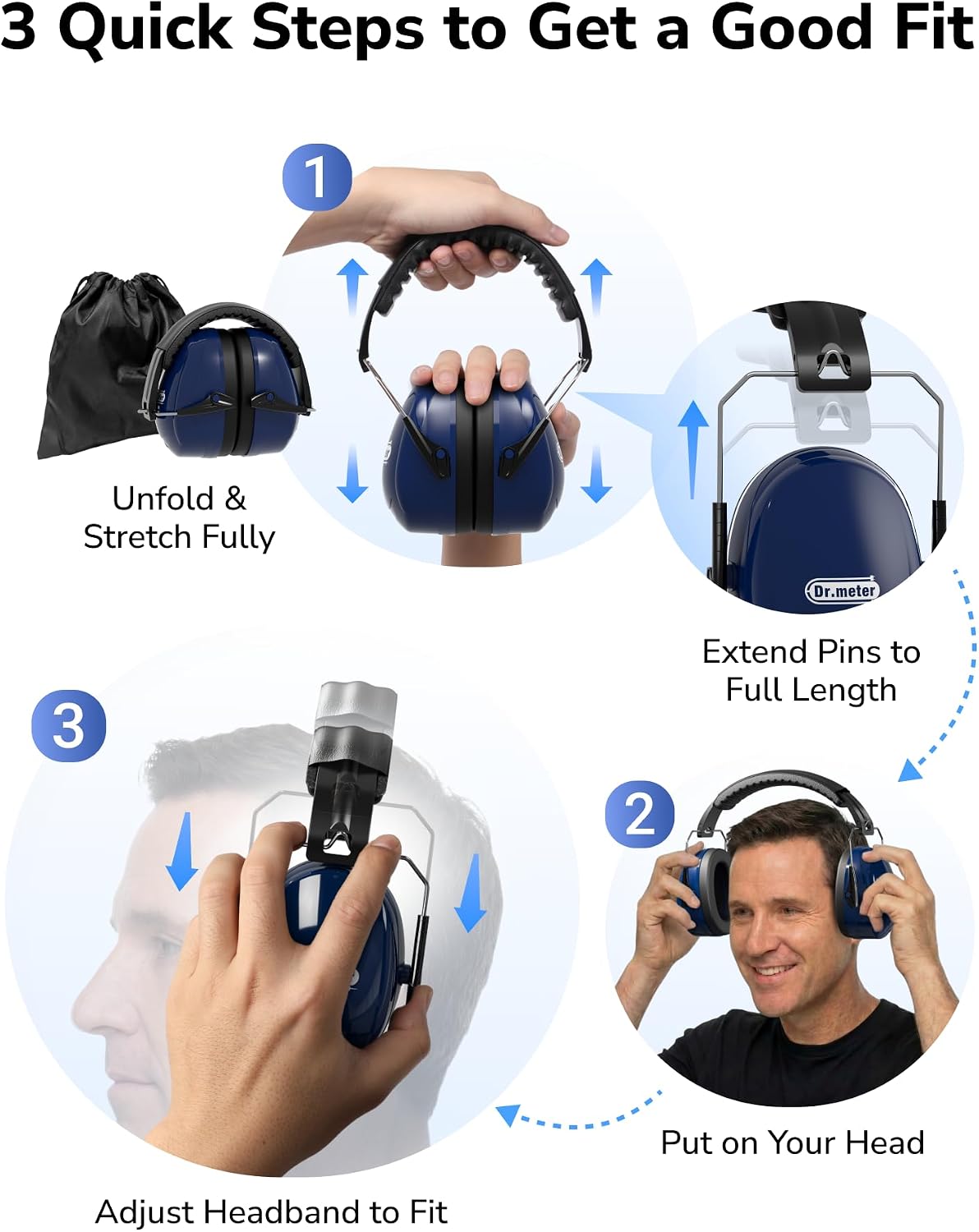 Dr.meter Ear Protection Ear Muffs, Noise Cancelling Headphones for Adults Kids 31dB Earmuffs for Noise Reduction, Hearing Protection for Shooting Gun Range, Mowing, Monster Jam, Sensory, Fireworks