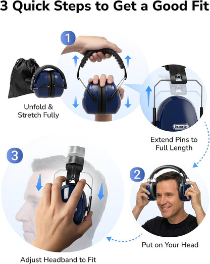 Dr.meter Ear Protection Ear Muffs, Noise Cancelling Headphones for Adults Kids 31dB Earmuffs for Noise Reduction, Hearing Protection for Shooting Gun Range, Mowing, Monster Jam, Sensory, Fireworks