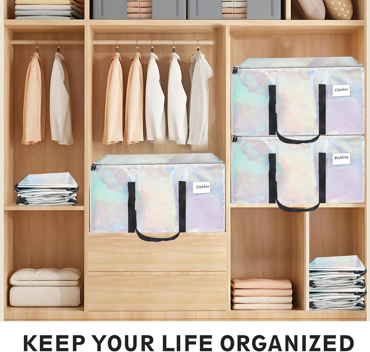 Moving Bags Extra Large - Heavy Duty Storage Totes with Wrap-Around Handles & Reinforced Zippers - Foldable Moving Box Alternative, Water-Resistant for Dorm, Closet & Under Bed Storage (Clear)