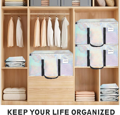 Moving Bags Extra Large - Heavy Duty Storage Totes with Wrap-Around Handles & Reinforced Zippers - Foldable Moving Box Alternative, Water-Resistant for Dorm, Closet & Under Bed Storage (Clear)