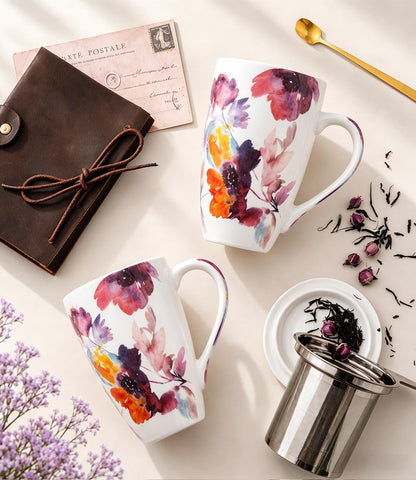 AmorArc 18oz Porcelain Tea Mug with Infuser & Lid, Loose Leaf Tea Cup with Stainless Steel Strainer, Large Coffee Mug Gift for Women, Tea Lovers, Home & Office