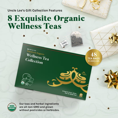 Uncle Lee's Organic Tea Variety Gift Set, 8 Blends, 48 Tea Bags