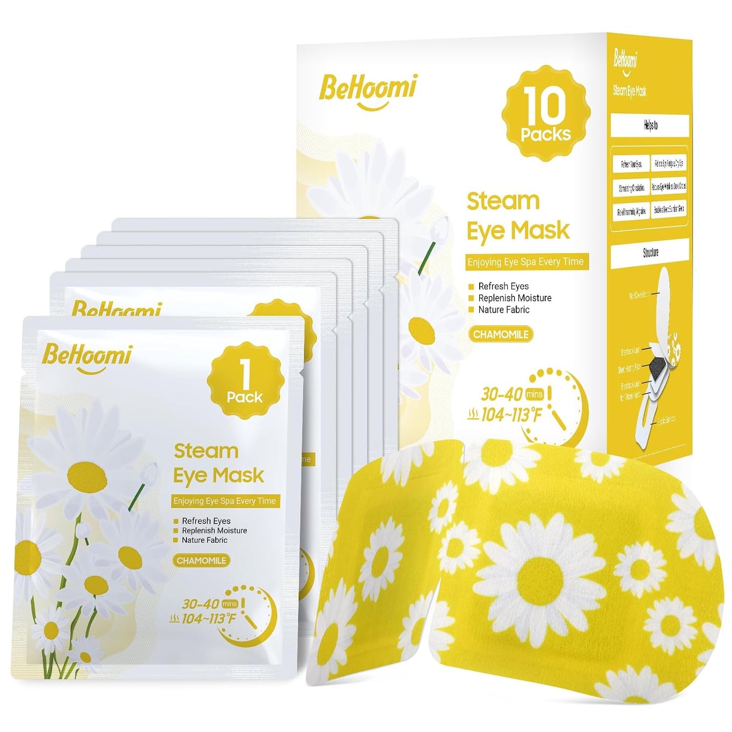 BeHoomi Steam Eye Mask, 10Packs Heated Eye Mask, Self Heating Disposable SPA Warm Compress for Eyes Sleep Mask, Travel Essentials & Relaxation Gifts for Women (Unscented)
