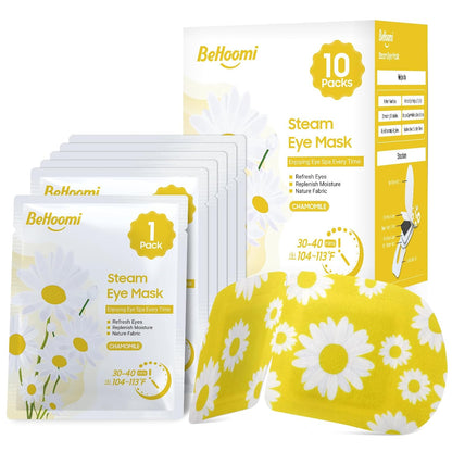 BeHoomi Steam Eye Mask, 10Packs Heated Eye Mask, Self Heating Disposable SPA Warm Compress for Eyes Sleep Mask, Travel Essentials & Relaxation Gifts for Women (Unscented)