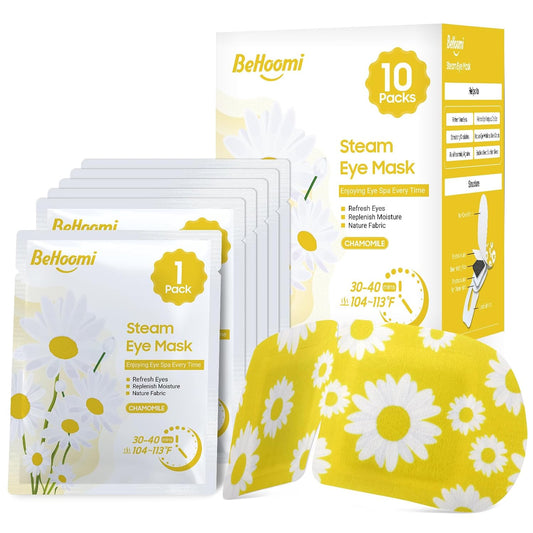 BeHoomi Steam Eye Mask, 10Packs Heated Eye Mask, Self Heating Disposable SPA Warm Compress for Eyes Sleep Mask, Travel Essentials & Relaxation Gifts for Women (Unscented)