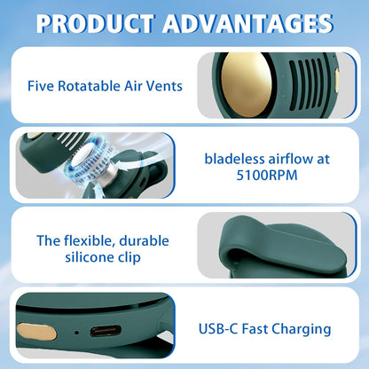 Portable Fan,Clip On Waist Bladeless, Ultra-Quiet Personal Mini Neck Fan