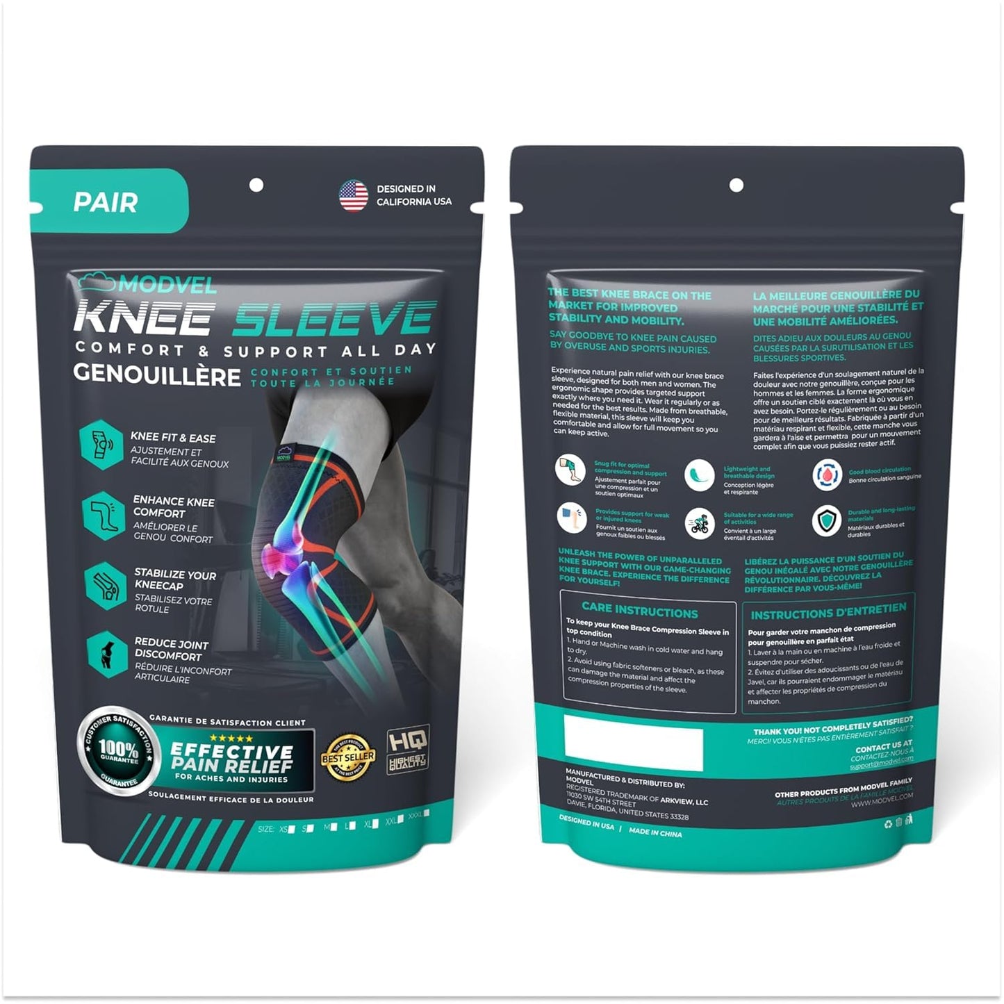 Modvel Compression Knee Brace for Women & Men, 2-Pack Knee Brace for Running Knee Pain, Knee Support Compression Sleeve, Workout Sports Knee Braces for Meniscus Tear, ACL & Arthritis Pain Relief
