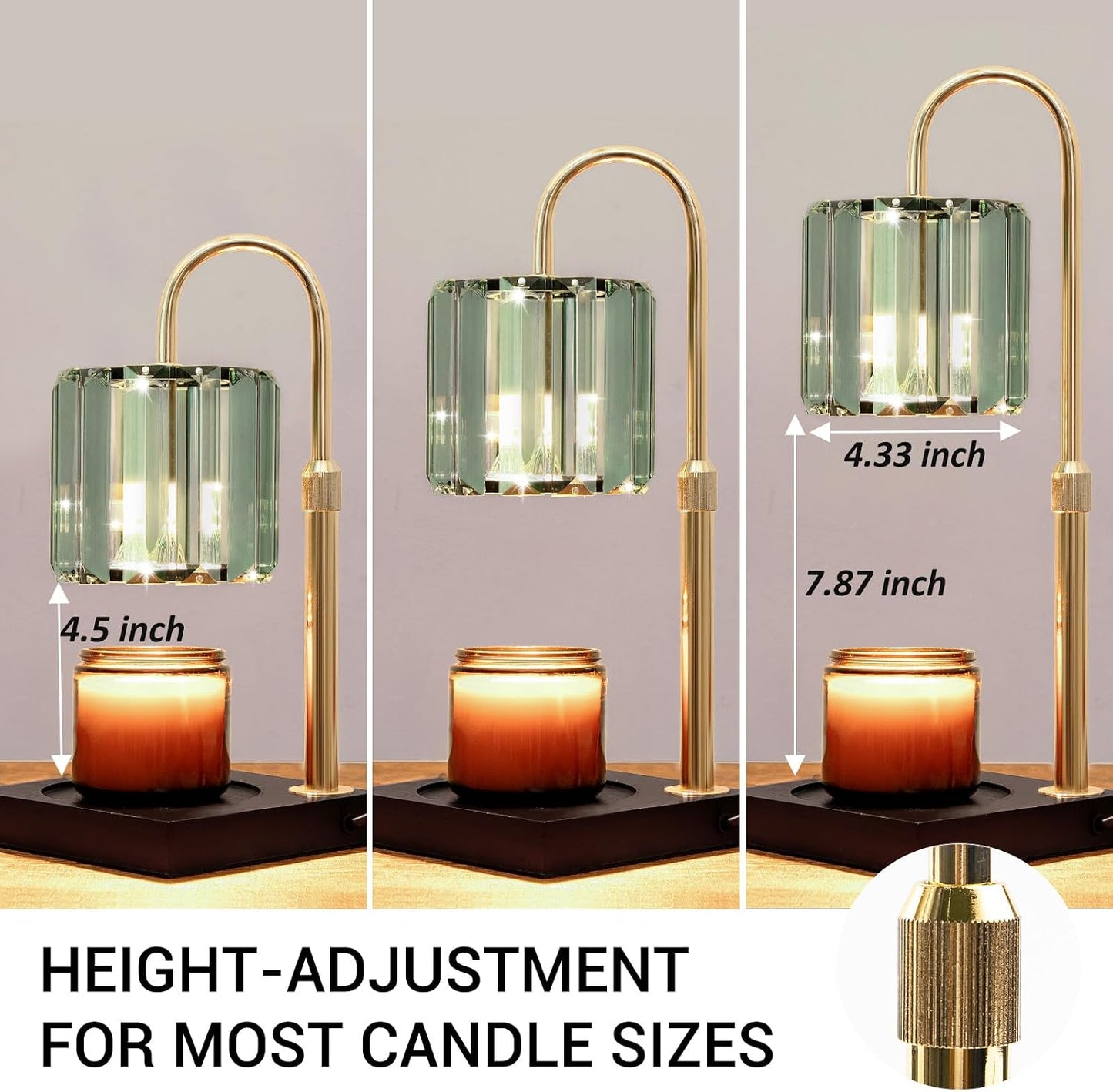 Yuichoy Candle Warmer Lamp with Timer, Dimmable Electric Candle Wamer Adjustable Height, Gifts for Women Mom, Glass Modern Candles Melter Lamp, Black