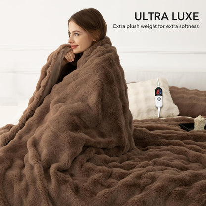 Heated Blanket Throw 50" x 60" - Soft Flannel Sherpa Electric Blanket Throw with 5 Heating Levels & 4 Hours Auto Off, Machine Washable, Ideal Gift for Grandma (Purple)