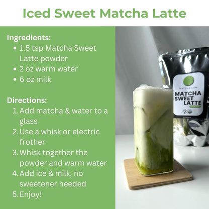Matcha Kari Organic Sweetened Matcha Latte Mix - Cafe Style - 2.2 lb | Organic sweetened matcha green tea latte powder, cafe-style, just add milk or water, hot or iced, easy mix, 2.2 lb/1 kg