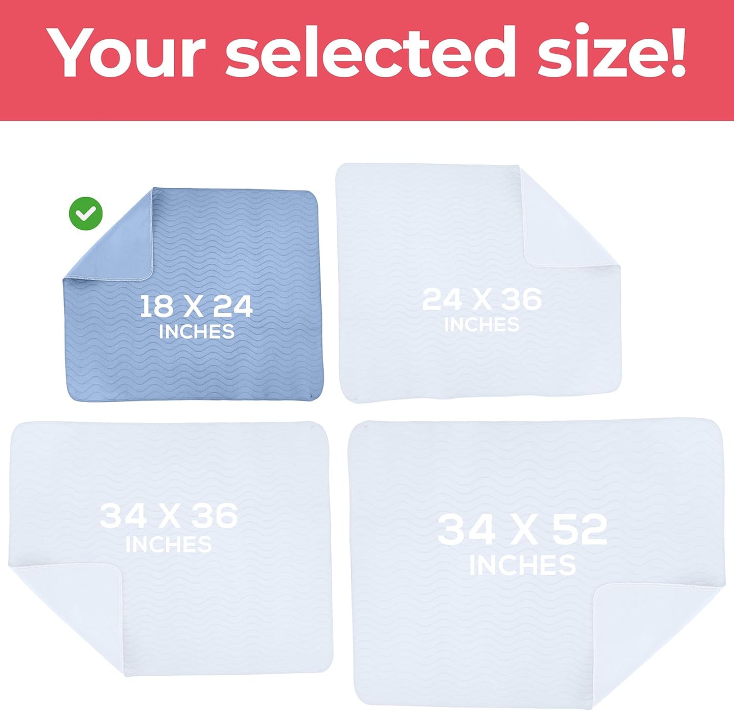 Utopia Bedding Washable Underpads 34" x 36" (Pack of 4), Waterproof Reusable Heavy Absorbency Incontinence Bed Pads for Adults, Kids, Elderly and Pets, Bedwetting Pads for Sofa and Couch (Blue)
