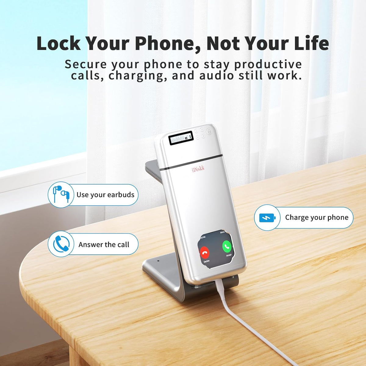 iDiskk Silver Metal Timed Phone Lock Box, Self-Control Timer Locker
