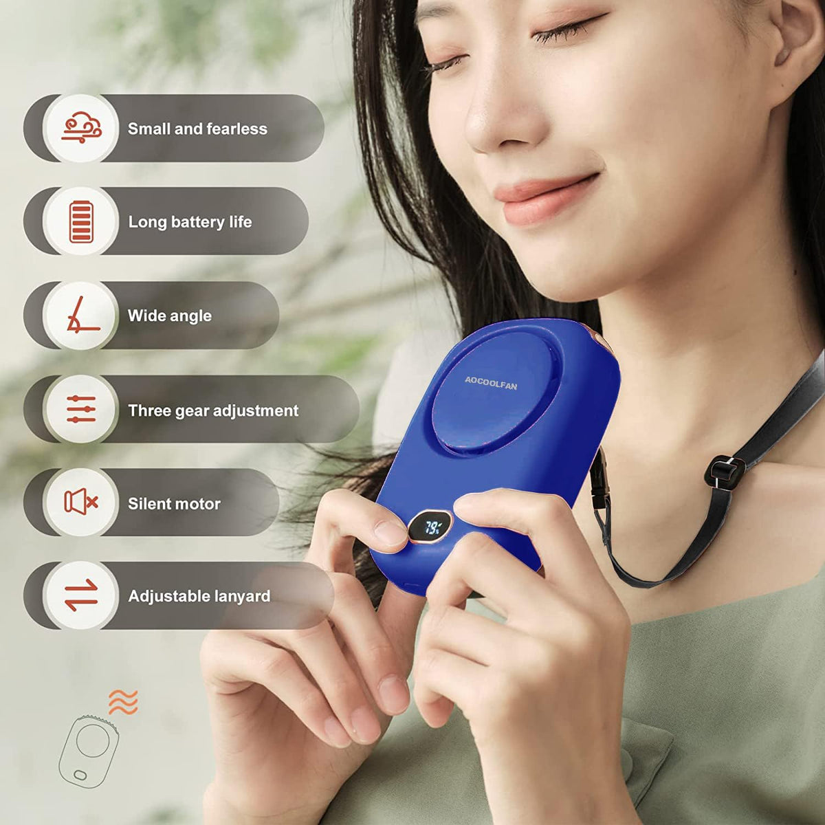 AOCOOLFAN Portable Neck Fan, Mini Small Personal Handheld Fan USB Rechargeable 3 Speed for Girls Boys Woman Eyelash Travel Home Office Outdoor (White)