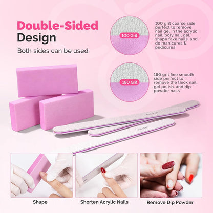 MelodySusie 16Pcs Professional Nail Buffer Kit,Nail Files and Buffers,Nail Buffer Block,Nail Brush, Nail File Buffers Kit for Natural Nails,DIY,Home Use,Salon（100/180 Grit）