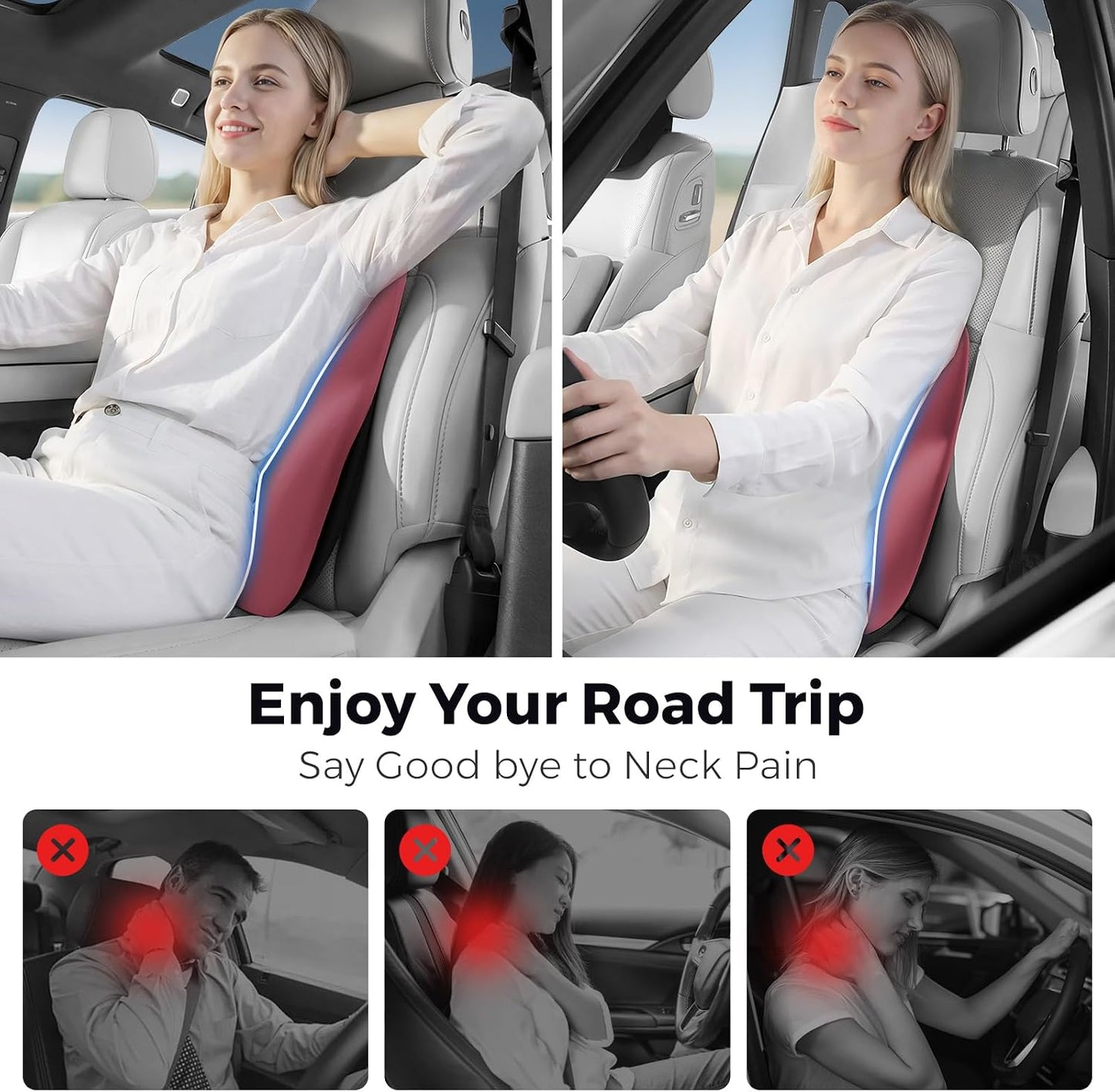 BEBAS Lumbar Support Pillow for Car, Memory Foam Back Cushion for Driving, Ergonomic Lumbar Pillow for Pain Relief, Comfort Lower Back Support for Office Chairs, Car Seat, Wheelchair -Black