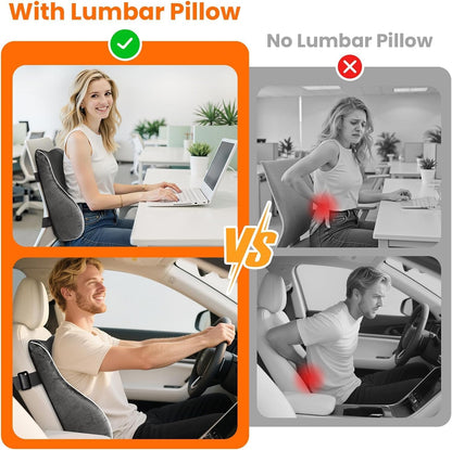 CloudBliss Ergonomic Lumbar Support Pillow – Memory Foam for Lower Back Pain Relief, Adjustable Straps & Mesh Cover for Office, Gaming, Car Seat & Home Essentials (Black)