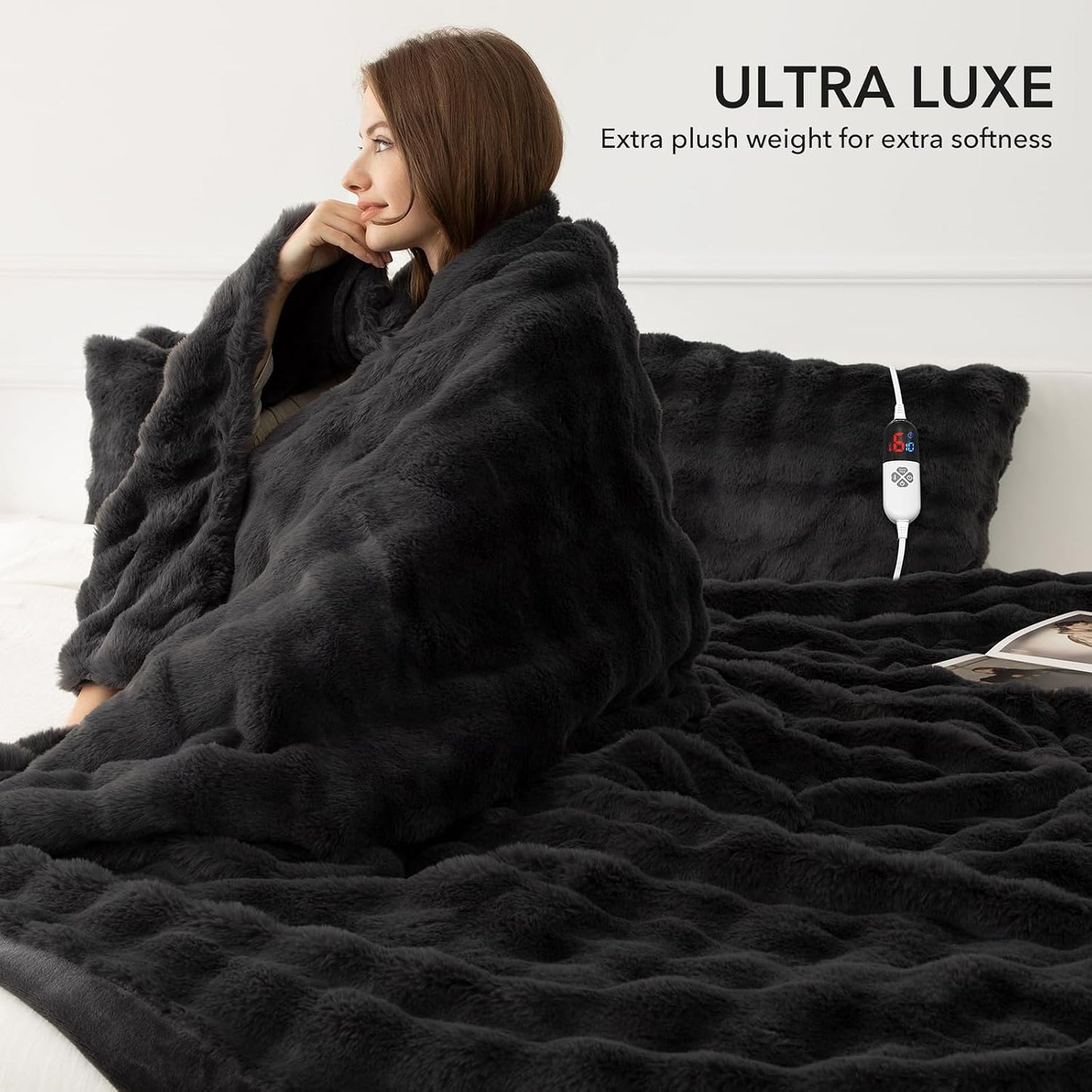 Heated Blanket Throw 50" x 60" - Soft Flannel Sherpa Electric Blanket Throw with 5 Heating Levels & 4 Hours Auto Off, Machine Washable, Ideal Gift for Grandma (Purple)
