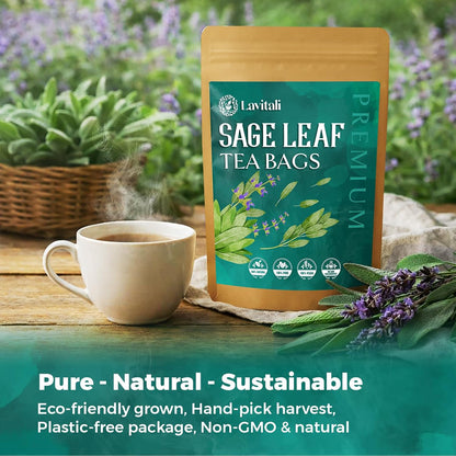 Lavitali, Sage Leaves Tea Bags | 120 bags, 100% Pure Herbal Tea | Caffeine-Free, Antioxidant-Rich, Eco-Friendly Filter Bag | Daily Natural Botanical, Hot or Iced Herbal Infusion