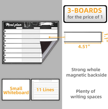 JJPRO Magnetic Dry Erase Meal Planning Whiteboard for Refrigerator-Magnetic Weekly Planner for Fridge-One Bonus Notepad whiteboard-Refrigerator Organizer with Weekly Planning Boards