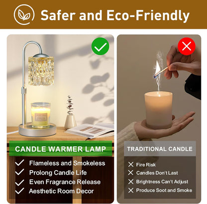 Briever Dimmable Candle Warmer Lamp with Timer, Height Adjustable Electric Candle Wax Warmer, Christmas Birthday Gifts for Women Mom, House Warming Gifts New Home Room Decor, Walnut Solid Wood Base