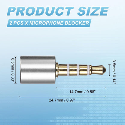 2 Pcs Microphone Blocker, USB 3.5mm Audio Blocker, Silver