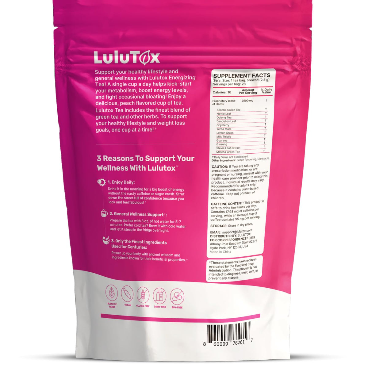 LULUTOX Detox Tea - Herbal Blend with Dandelion and Ginseng - Supports A Healthy Weight, Digestive Health - Vegan, All Natural, Laxative-Free - Peach Flavor (28 Servings)