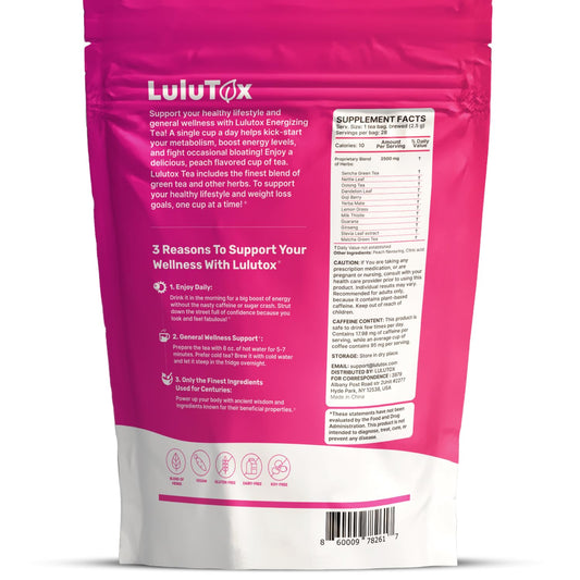 LULUTOX Detox Tea - Herbal Blend with Dandelion and Ginseng - Supports A Healthy Weight, Digestive Health - Vegan, All Natural, Laxative-Free - Peach Flavor (28 Servings)