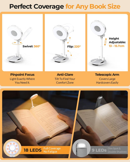 18 LED Rechargeable Clip On Book Light for Reading in Bed