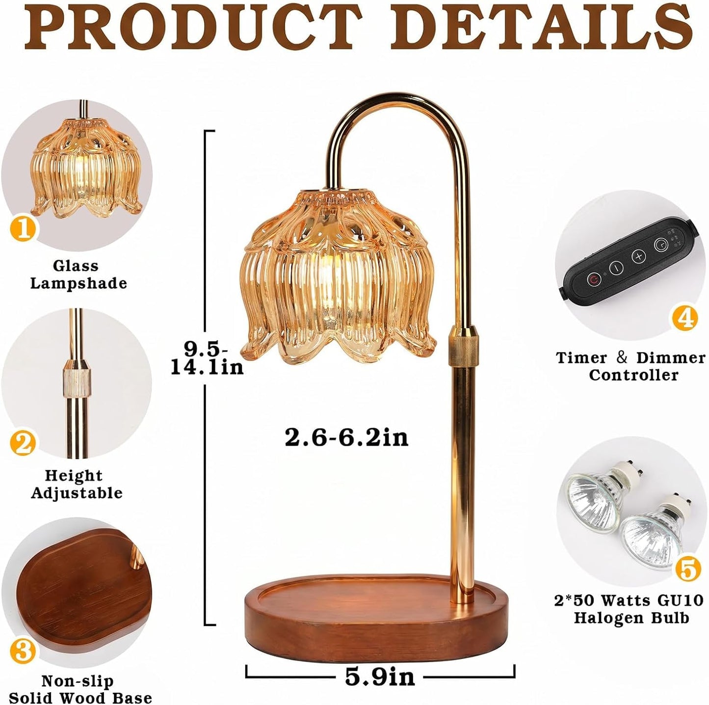 Funistree Flower Candle Warmer Lamp with Timer, Dimmable Candle Lamp Warmer, Christmas Birthday Gifts for Women Mom Her, Housewarming Home Decor, Lotus Wax Warmer for Yankee Candles - Lily Amber