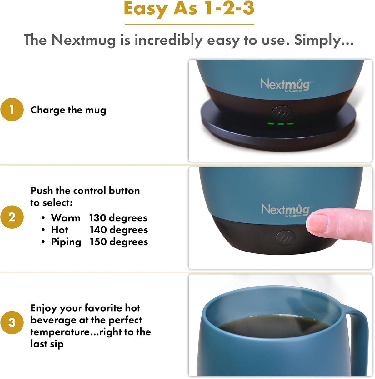 Nextmug - Temperature-Controlled, Self-Heating Coffee Mug