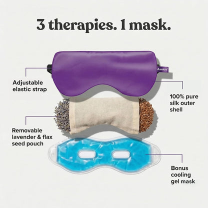 ASUTRA Silk Eye Pillow for Sleep, Black - Filled w/Lavender Buds & Flax Seeds, Weighted Eye Mask, Meditation & Light Blocking Blindfold, Cooling Gel Mask Included