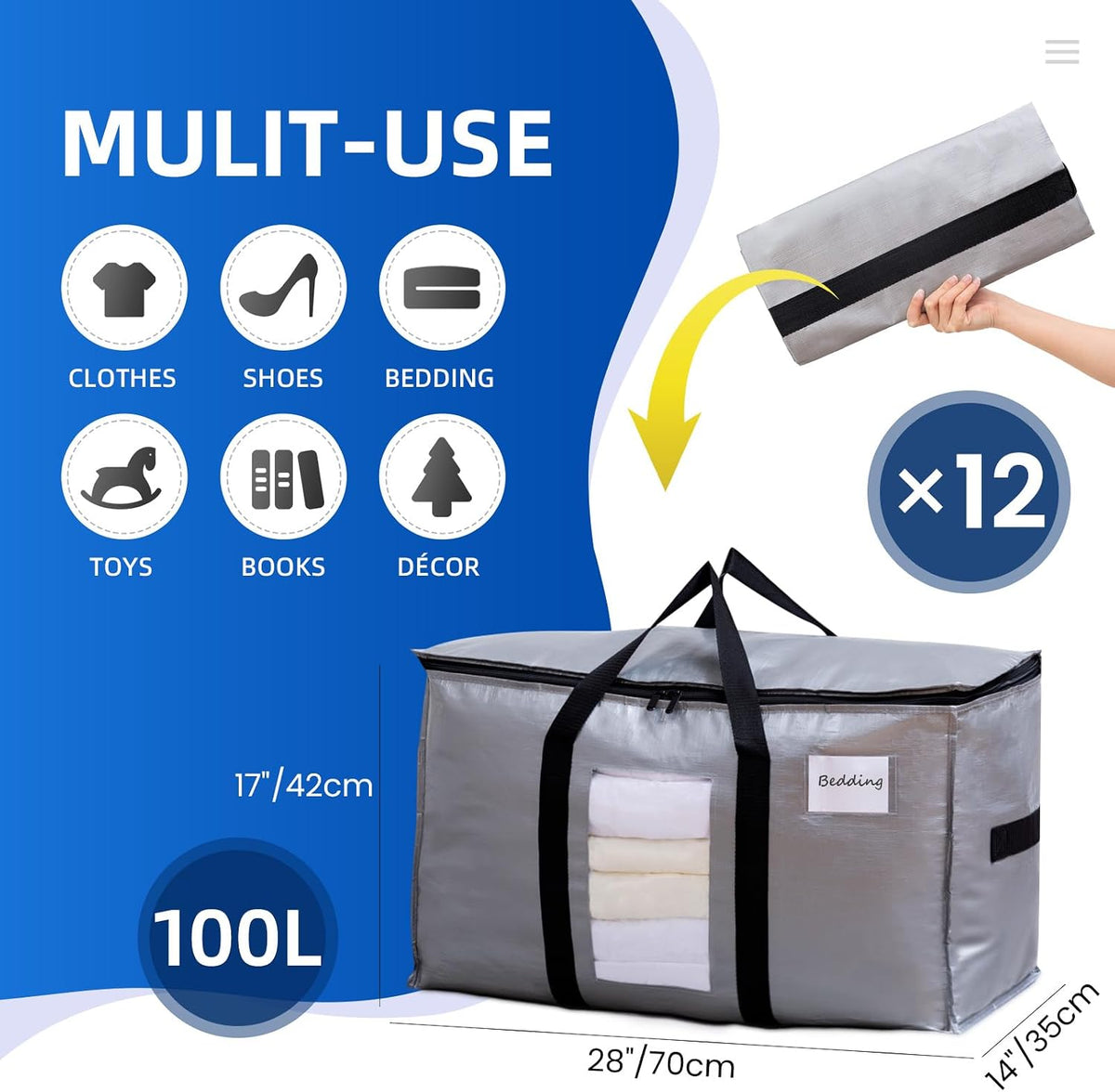 TAILI Blue Extra Large Moving Bags,Storage Bags with Visible Window
